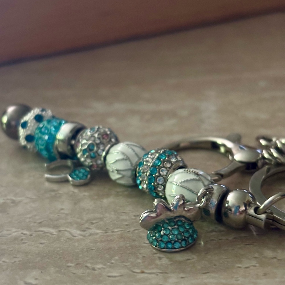 Elegant Silver and Teal Charm Keychain/Handbag Decor.
